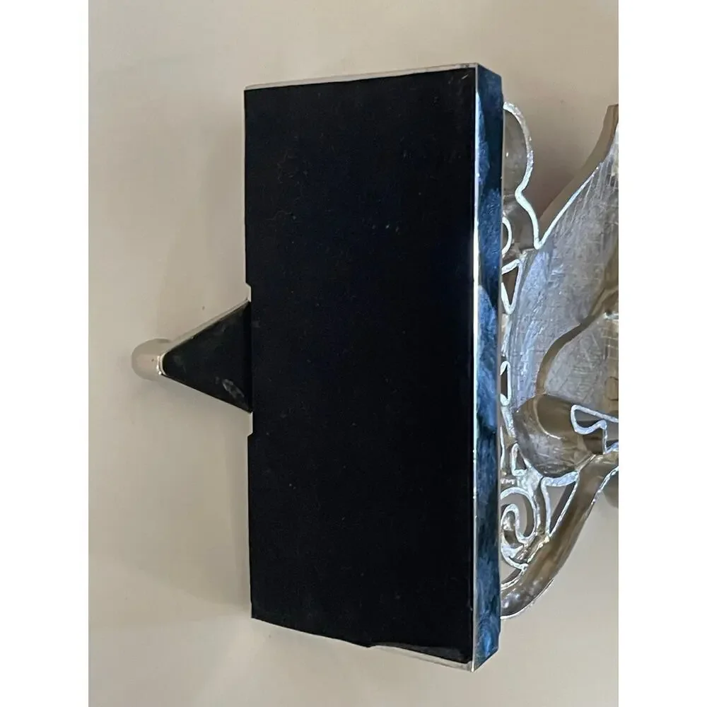 Silver Tone Chrome Stocking Hanger Holder Enamel Accent Christmas
